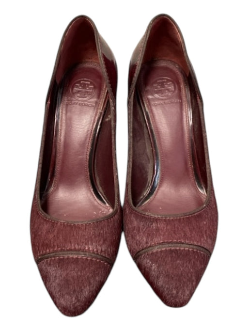 Tory Burch Shoe Size 8 Burgundy Pony Hair Pointed Toe Stacked Heel Shoes Burgundy / 8