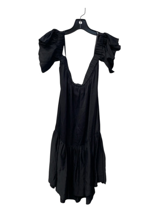 Milly Size M Black Silk Elastic neck Off Shoulder Ruffle Hem Drop Waist Dress Black / M