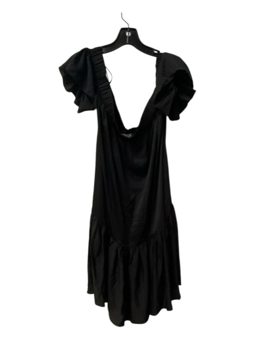 Milly Size M Black Silk Elastic neck Off Shoulder Ruffle Hem Drop Waist Dress Black / M