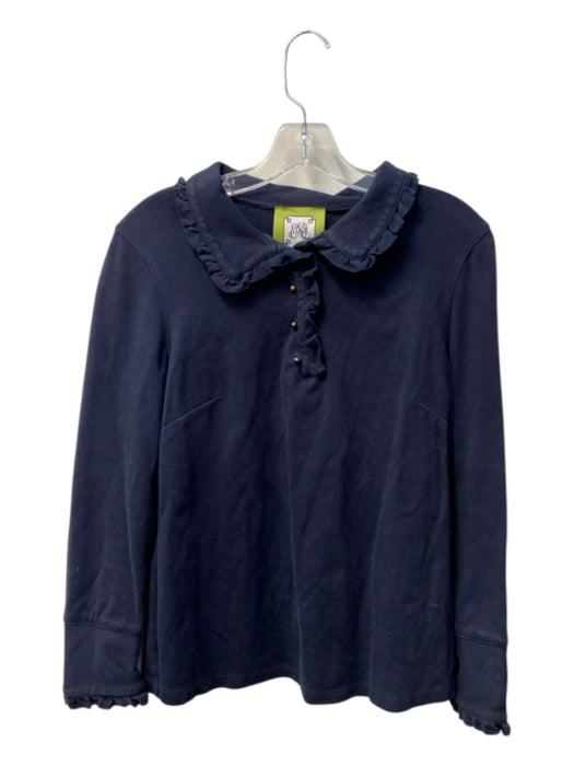 Elizabeth McKay Size L Navy Cotton Collared Long Sleeve Half Button Top Navy / L