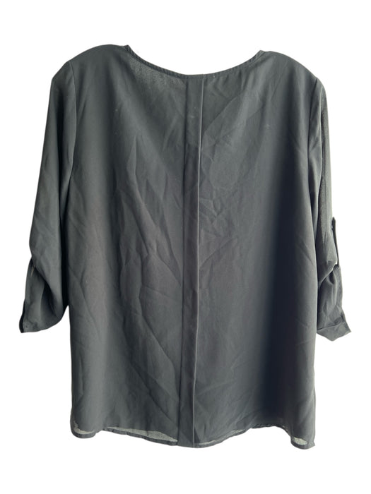 Naked Zebra Size L Black Polyester V Neck Overlay Roll Up Sleeve Top Black / L