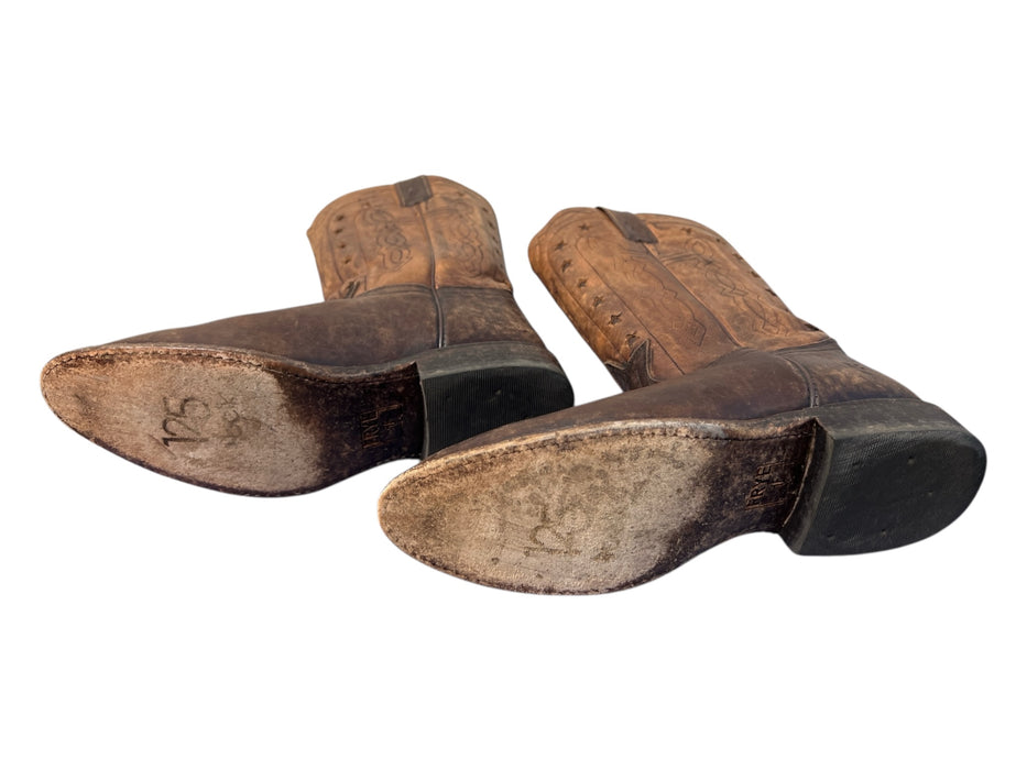 Frye Shoe Size 8 Brown Leather Calf High Pointed Toe Embroidered Western Boots Brown / 8