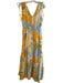 1. State Size XS Yellow & Blue Rayon & Nylon Sleeveless Floral Print Dress Yellow & Blue / XS