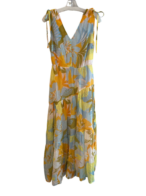 1. State Size XS Yellow & Blue Rayon & Nylon Sleeveless Floral Print Dress Yellow & Blue / XS