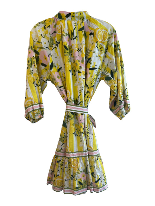 Isla Payal Size L Yellow Cotton High Neck Button Down Long Sleeve Floral Dress Yellow / L