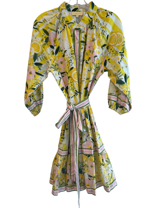 Isla Payal Size L Yellow Cotton High Neck Button Down Long Sleeve Floral Dress Yellow / L