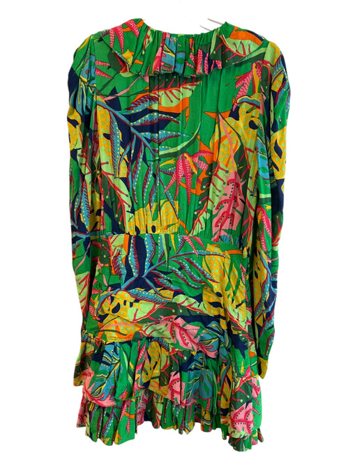 Karlie Size M Green & Multi Rayon Ruffle Neck Long Sleeve Tropical Print Dress Green & Multi / M