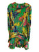 Karlie Size M Green & Multi Rayon Ruffle Neck Long Sleeve Tropical Print Dress Green & Multi / M