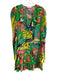 Karlie Size M Green & Multi Rayon Ruffle Neck Long Sleeve Tropical Print Dress Green & Multi / M