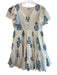 Indian Roots Size S White & Blue Cotton V Neck Short Puff Sleeve Tiered Dress White & Blue / S
