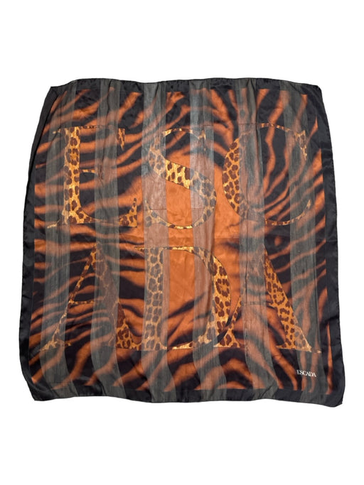 Escada Brown Rolled Edge Cheetah Detail Sheer Panel Logo scarf Brown / One Size
