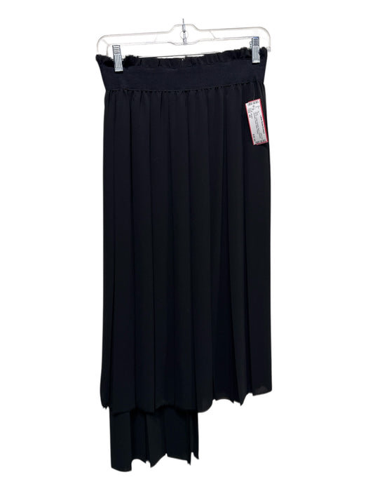 (Nude) Size 42 Black Polyester Asymetric Elastic Waist Pleated Skirt Black / 42