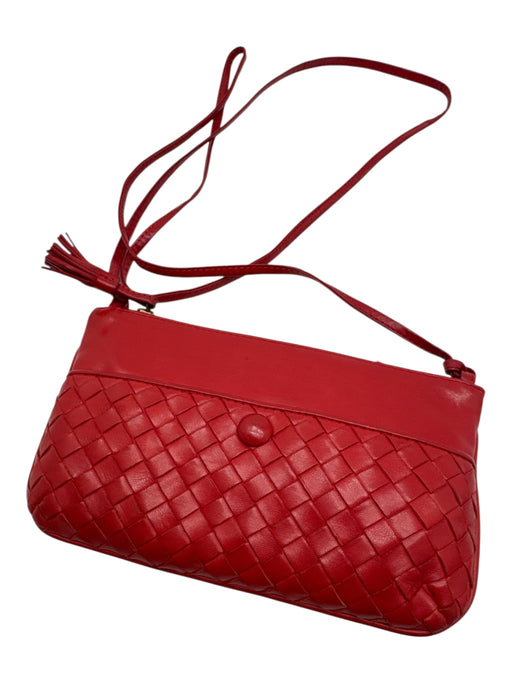 Bottega Veneta Red Leather Gold hardware Woven Detail Zip closure Purse Red / Small