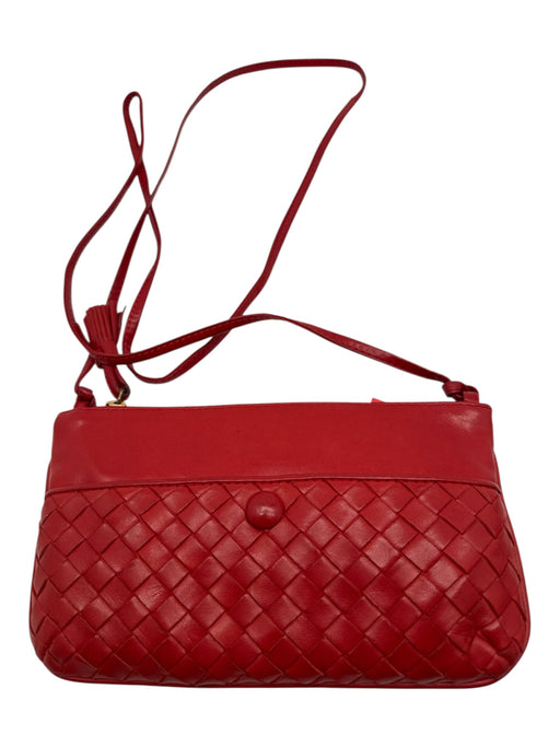 Bottega Veneta Red Leather Gold hardware Woven Detail Zip closure Purse Red / Small