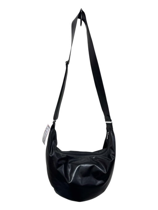 M0851 Black Leather Silver Hardware Leather Strap Zip closure Crossbody Purse Black / Medium