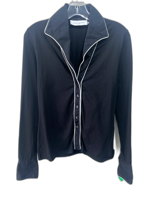 Anne Fontaine Size 42 Black Cotton Blend Button Front Long Cuff Sleeve Top Black / 42