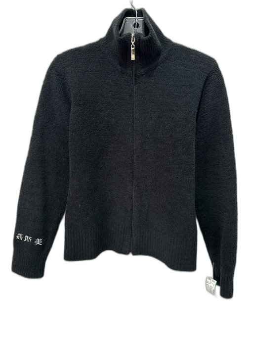 Kashwere' Size M Black Microfiber Zip Front Mock Neck Embroidered Sleeve Jacket Black / M