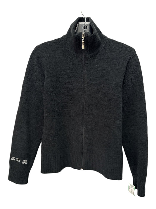 Kashwere' Size M Black Microfiber Zip Front Mock Neck Embroidered Sleeve Jacket Black / M