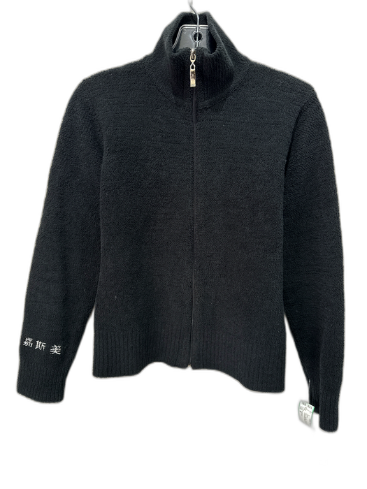 Kashwere' Size M Black Microfiber Zip Front Mock Neck Embroidered Sleeve Jacket Black / M
