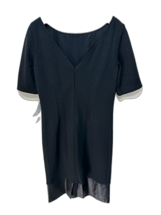 St. John Size 6 Black Back Zip Leather Trim Dress Black / 6