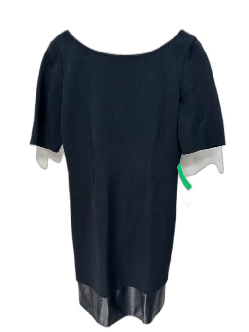 St. John Size 6 Black Back Zip Leather Trim Dress Black / 6