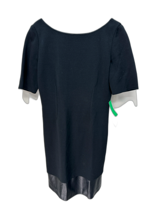 St. John Size 6 Black Back Zip Leather Trim Dress Black / 6