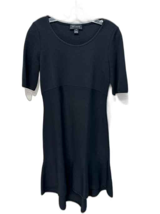 St. John Size 4 Black Wool & Rayon Side Zip Dress Black / 4