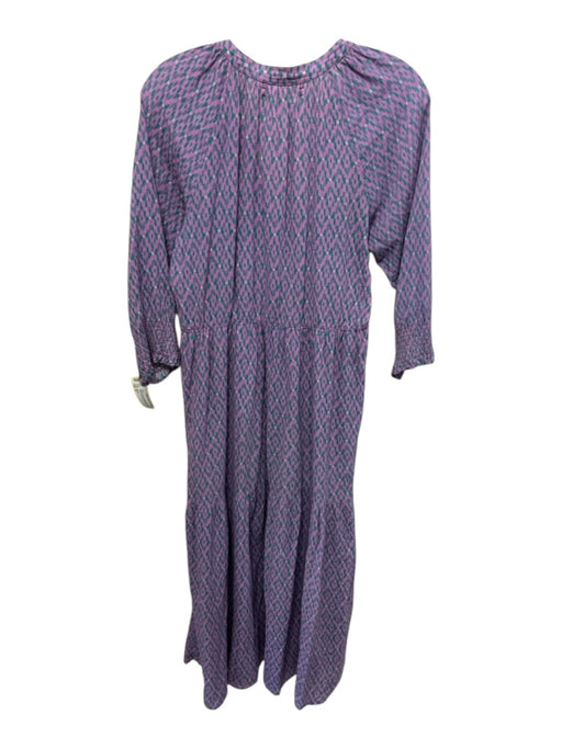 XiRENA Size M Purple & Green Cotton Split V Neck Tiered All Over Print Dress Purple & Green / M