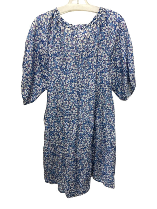XiRENA Size M Blue & White Cotton & Silk floral print Pockets Dress Blue & White / M