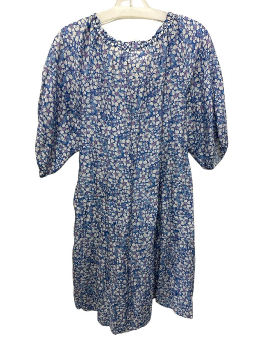 XiRENA Size M Blue & White Cotton & Silk floral print Pockets Dress Blue & White / M
