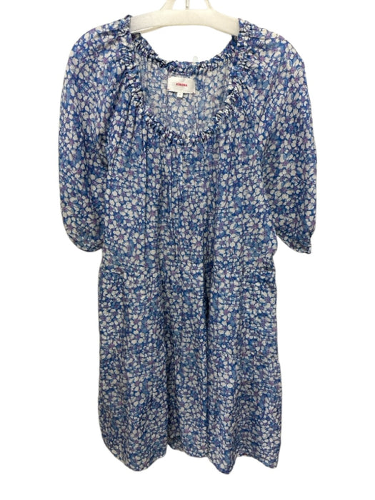 XiRENA Size M Blue & White Cotton & Silk floral print Pockets Dress Blue & White / M