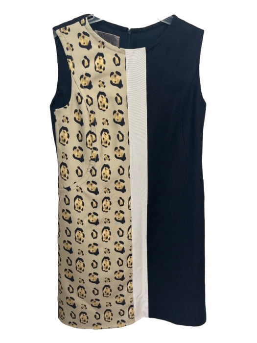 Giambattista Valli Size S Beige & Black Linen Blend Animal Print Shift Dress Beige & Black / S