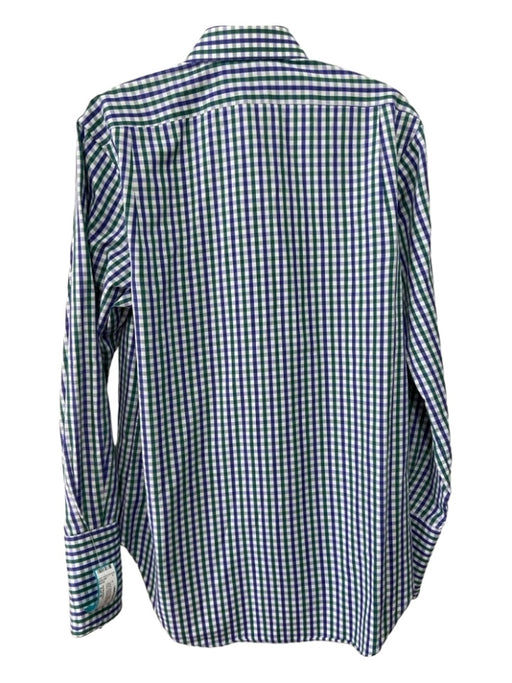 Sid Mashburn Size Est M Blue, Green & White Cotton Plaid Men's Long Sleeve Shirt Est M