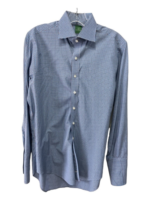 Sid Mashburn Size Est M Blue, Brown & White Cotton Plaid Men's Long Sleeve Shirt Est M