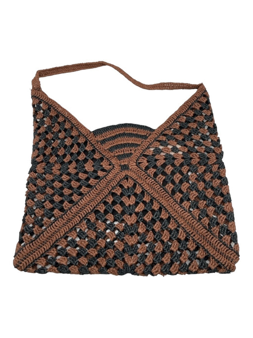 Carrie Forbes Black & Brown Raffia Shoulder Bag Woven Magnetic Close Bag Black & Brown / S