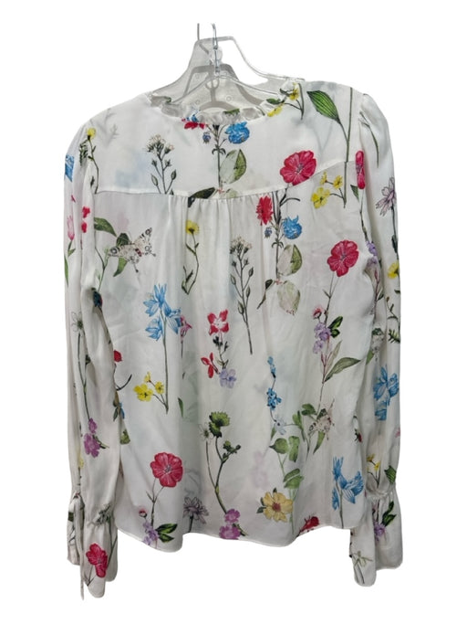 Parker Size S White & Multi Silk Floral Butterfly Long Sleeve 1/4 Button Top White & Multi / S