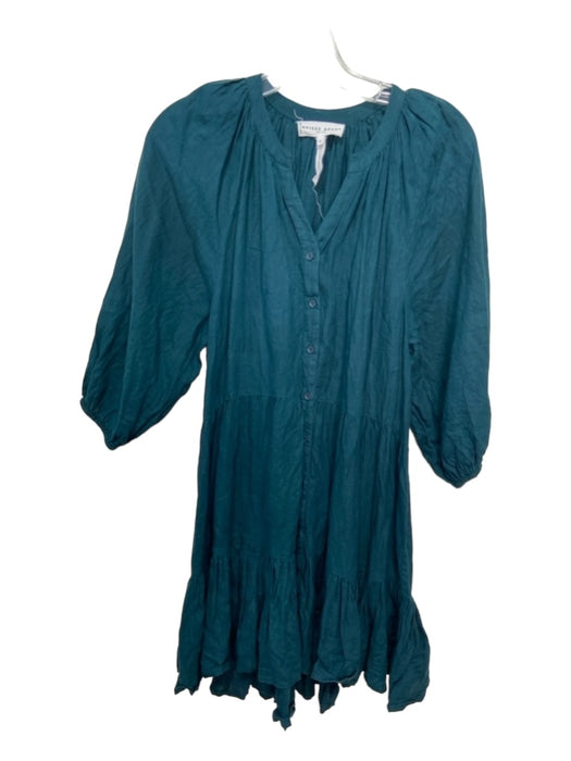 Apiece Apart Size XS Deep Green Linen round split neck 1/2 Button Midi Dress Deep Green / XS