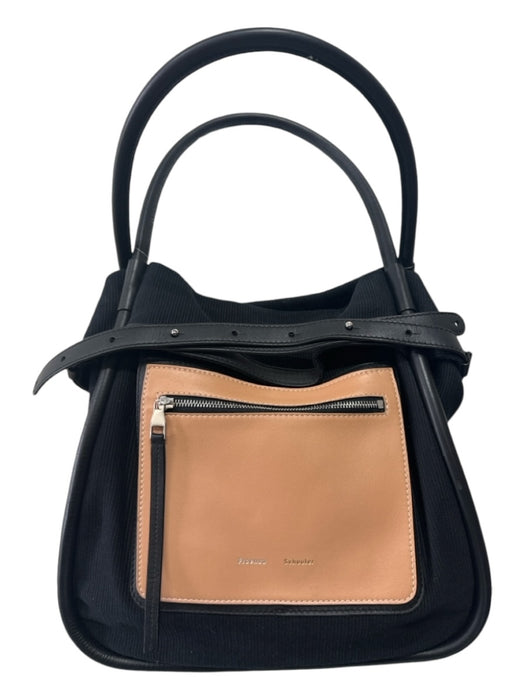 Proenza Schouler Black & Tan Canvas & Leather Tote Zip Front Open Top Bag Black & Tan