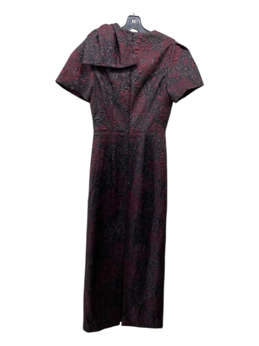 Teri Jon Size 6 Burgundy & Black Polyester Metallic Back Slit Bow Back Zip Gown Burgundy & Black / 6