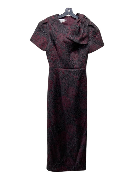 Teri Jon Size 6 Burgundy & Black Polyester Metallic Back Slit Bow Back Zip Gown Burgundy & Black / 6