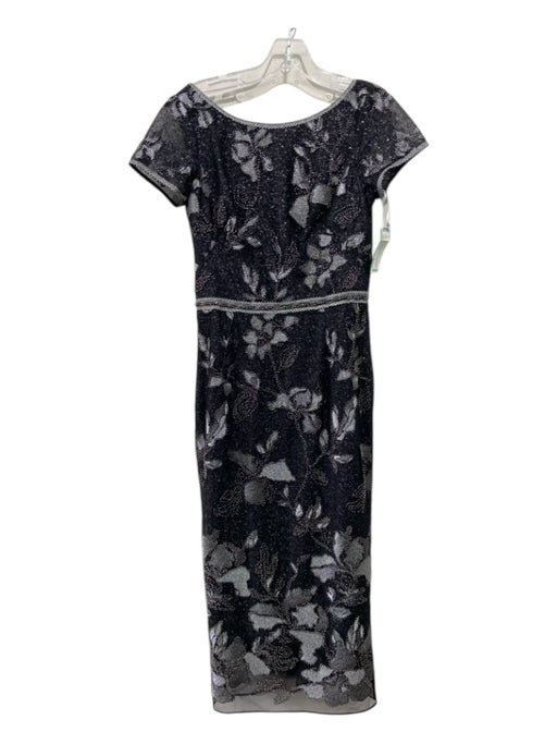 Marchesa Notte Size 4 Black & Silver Polyester Metallic Back Zip Cap Sleeve Gown Black & Silver / 4