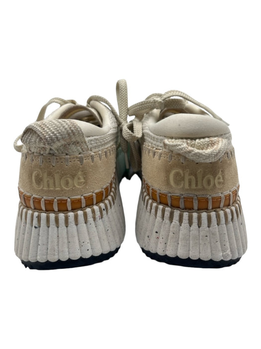 Chloe Shoe Size 37 Cream & Brown Synthetic Paint Splatter Low Top Laces Sneakers Cream & Brown / 37