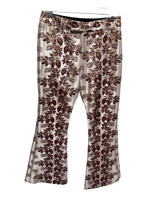 Smythe Size 2 rose gold & burgundy red Polyester Blend Brocade Leaves Pants rose gold & burgundy red / 2