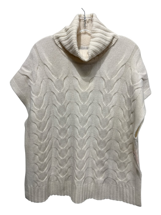 Kinross Size S/M Cream Cashmere Sleeveless Cable Knit turtle neck Boxy Sweater Cream / S/M