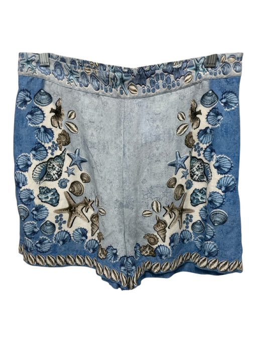 RANNA GILL Size M Blue & White Viscose Blend Zip Close Nautical Scene Shorts Blue & White / M
