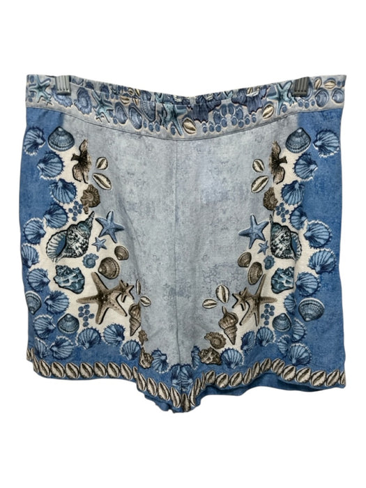 RANNA GILL Size M Blue & White Viscose Blend Zip Close Nautical Scene Shorts Blue & White / M
