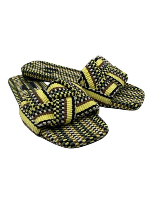 Amambaih Shoe Size 37 Yellow, Black, White & Green Textile Woven Slip On Sandals Yellow, Black, White & Green / 37
