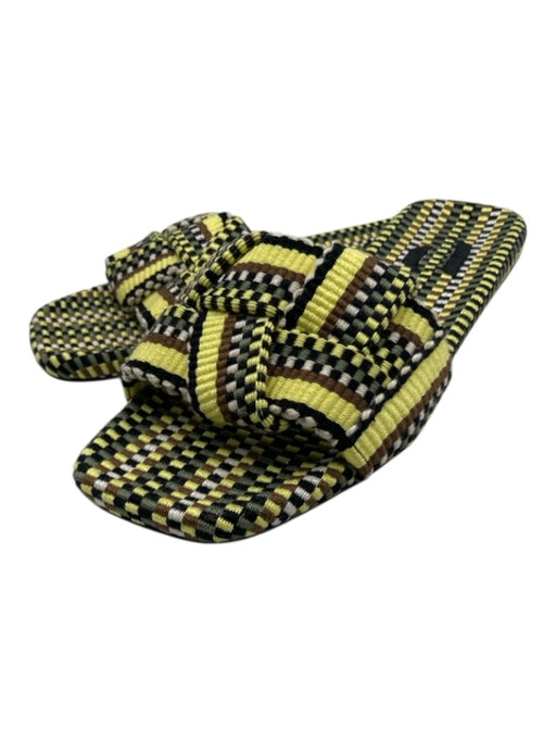 Amambaih Shoe Size 37 Yellow, Black, White & Green Textile Woven Slip On Sandals Yellow, Black, White & Green / 37
