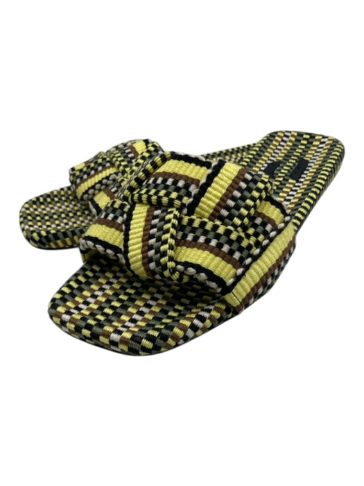 Amambaih Shoe Size 37 Yellow, Black, White & Green Textile Woven Slip On Sandals Yellow, Black, White & Green / 37