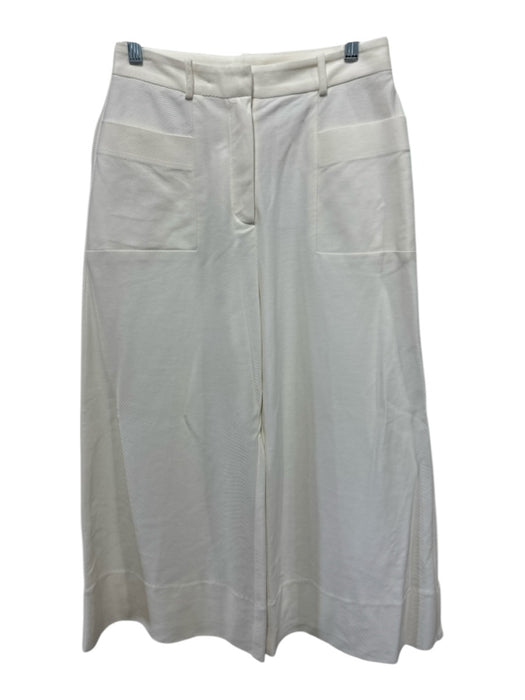 In Good Company Size XS Cream Cotton Blend Ribbed Zip & Button Wide Leg Pants Cream / XS